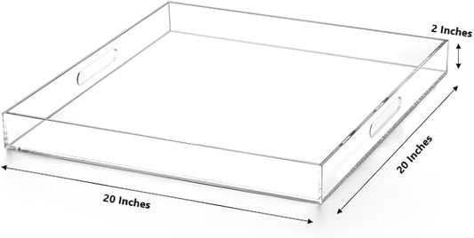 Clear Acrylic Ottoman Tray with Cutout Handles 20x20 Inch Over Sized Serving Tray, Organizer Rubber Boot Tray Decorative for Living Room Bedroom,Bathroom and Entryway Kitchen Tabletop-NeatNest