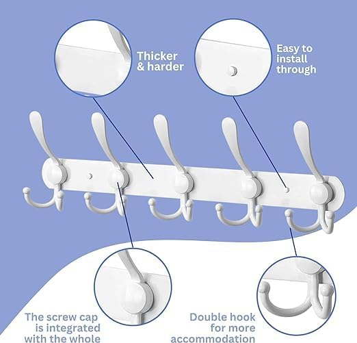 GlazieVault White Coat Hooks for Wall - Stainless Steel Coat Racks (2 Pack) - Heavy Duty White Coat Hooks Wall Mounted - Premium Design Rust Free White Coat Hangers Wall Hoks-NeatNest