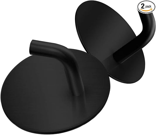 Black Adhesive Hooks 2pcs, Bathroom Towel Heavy Duty Wall Hook 304 Stainless Steel Waterproof for Hanging Robes Towels Hats Bathroom Shower Kitchen-NeatNest