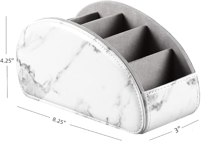 Arnice PU Leather Remote Holder, Arc Shape Caddy Desktop Organizer with 5 Spaces for TV, DVD Remotes, Media Controllers, Pen, Pencil, Office Supplies (White)-NeatNest