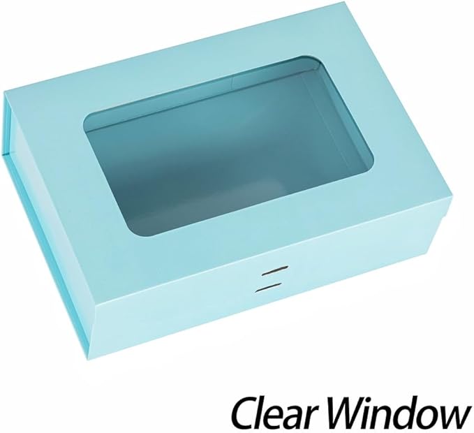 Blue Gift Box for Presents with Ribbon 10.8x7.5x3.5 Inches Clear Gift Box with Window Magnetic Closure Gift Boxes with Lids-NeatNest