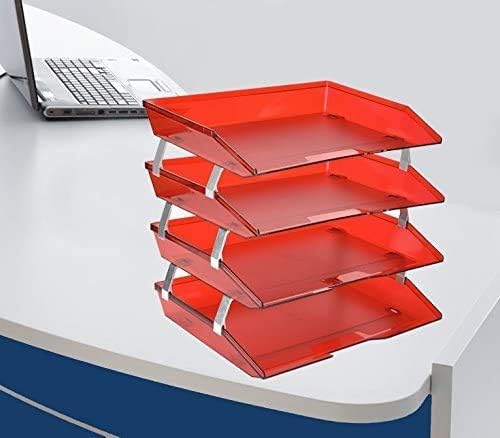 Acrimet Facility 4 Tier Letter Tray, Side Load, Letter Size/A4, Desktop File Organizer, Plastic (Clear Red)-NeatNest