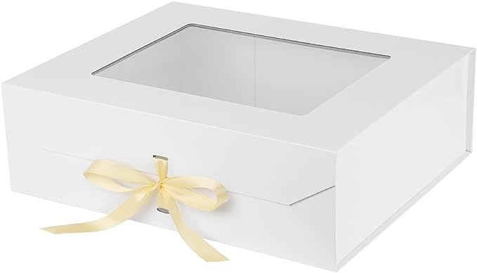 Extra Large White Gift Box White for Presents with Ribbon 19x16x6 Inches Clear Gift Box with Window Magnetic Closure Gift Boxes with Lids-NeatNest