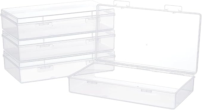 BENECREAT 4 Packs 4x7.5x1.6inch Rectangle Clear PP Plastic Box Containers Bead Storage Organizer Box, Dustproof Case with Hinged Lid for Cards, Beads and Craft Supplies-NeatNest