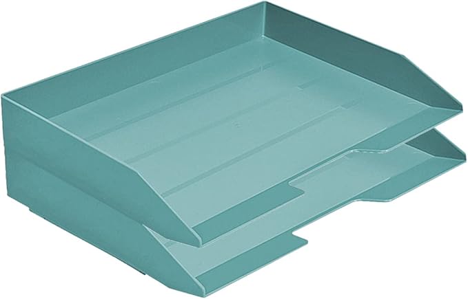Acrimet Stackable Letter Tray 2 Tier Side Load, Plastic, Desktop File Organizer (Solid Green Color)-NeatNest