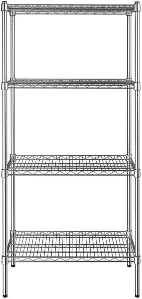 18" x 30" NSF Chrome 4-Shelf Kit with 64" Posts, Heavy Duty Storage Shelving, Wire Shelving Kit, NSF Commercial Storage Rack Unit