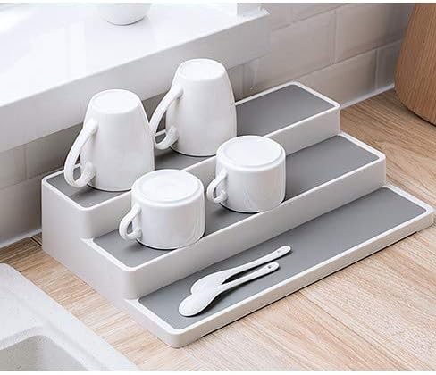 Cq acrylic 2 Pack Spice Rack Organizer for Pantry,14.5 Inch Tiered Seasoning Can Shelf Organizer For Cabinet,White-NeatNest