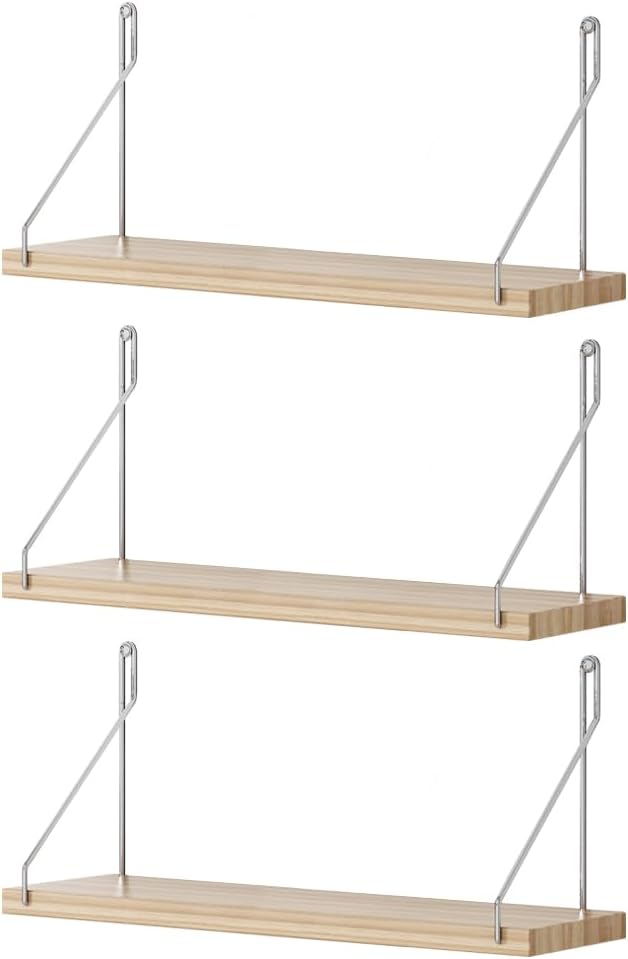 Dixiao 3Pcs Wall Mounted Floating Shelves, Modern Home Décor Wall Shelf Board for Kitchen, Bedroom, Bathroom,Living Room (Wood Color,40 * 15 * 1.5cm)-NeatNest