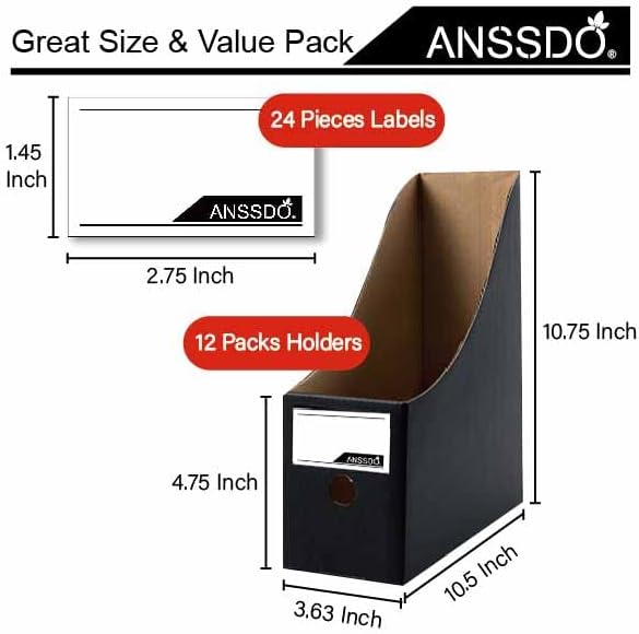 12 Pack Black Cardboard Magazine Holder Premium Magazine File Holder Magazine Organizer, Magazine Storage Box, Large Volume Magazine File Organizer as Book Bins or Folder Holder for Desk