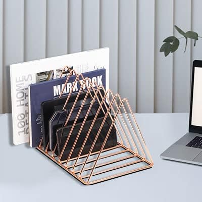 EASEPRES Rose Gold Magazine Holder, Desktop File Sorter Organizer Triangle 9 Slot Newspaper Record Storage Shelf Rack for Home Office Decoration