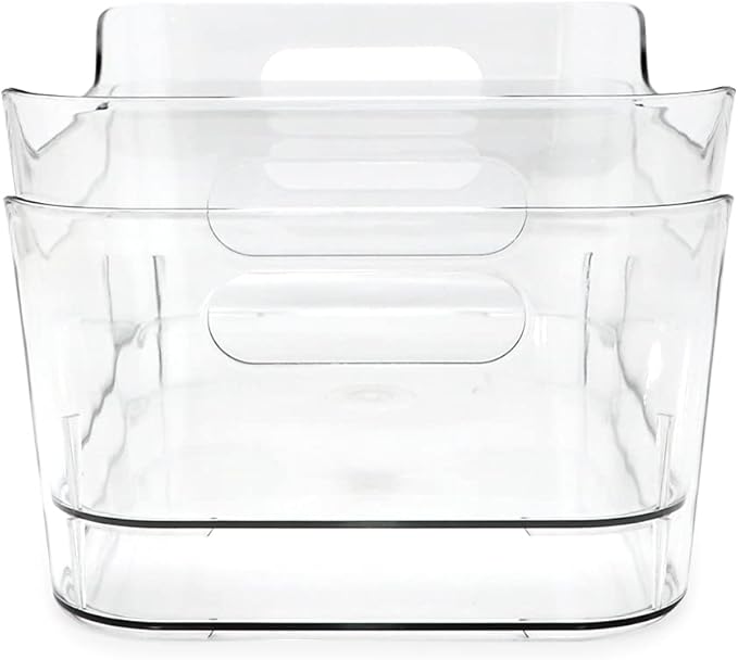 Isaac Jacobs 2-Pack Small Clear Storage Bins (9.4” x 6.7” x 4.1”) w/Handles, Plastic Box Set, Home, Office, Fridge, Freezer, Kitchen, Pantry Organization Container, BPA-Free/Food Safe (Small, 2-Pack)