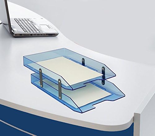 Acrimet Collapsible Articulated Letter Tray 2 Tier Plastic Desktop File Organizer (Clear Blue Color)-NeatNest