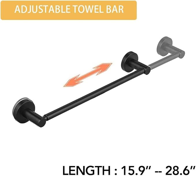 BESy Adjustable 15 to 26 Inch Single Bath Towel Bar Rack for Bathroom Accessories SUS304 Stainless Steel Towel Holder, Wall Mount with Screws Hand Towel Bar Rod Hotel Style, Matte Black-NeatNest