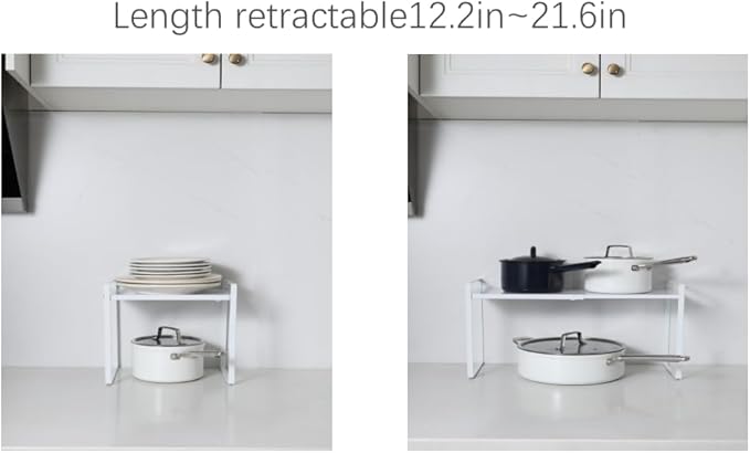 Expandable Cabinet Shelf Organizer Riser for Kitchen Pantry Cupboard Under Sink Countertop (white, 8.2’’D * 12.2-21.6’’W * 10.4’’H)-NeatNest