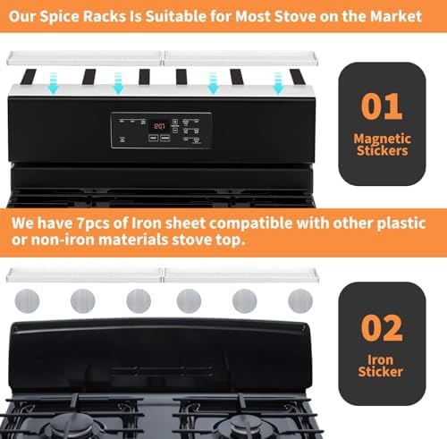 BFONS 30 Inch Silicone Magnetic Stove Top Shelf, Kitchen Over Stove Spice Rack Shelf Apartment Home Must Haves Kitchen Gadgets for Above Stovetop Seasoning Organization Storage (White)-NeatNest