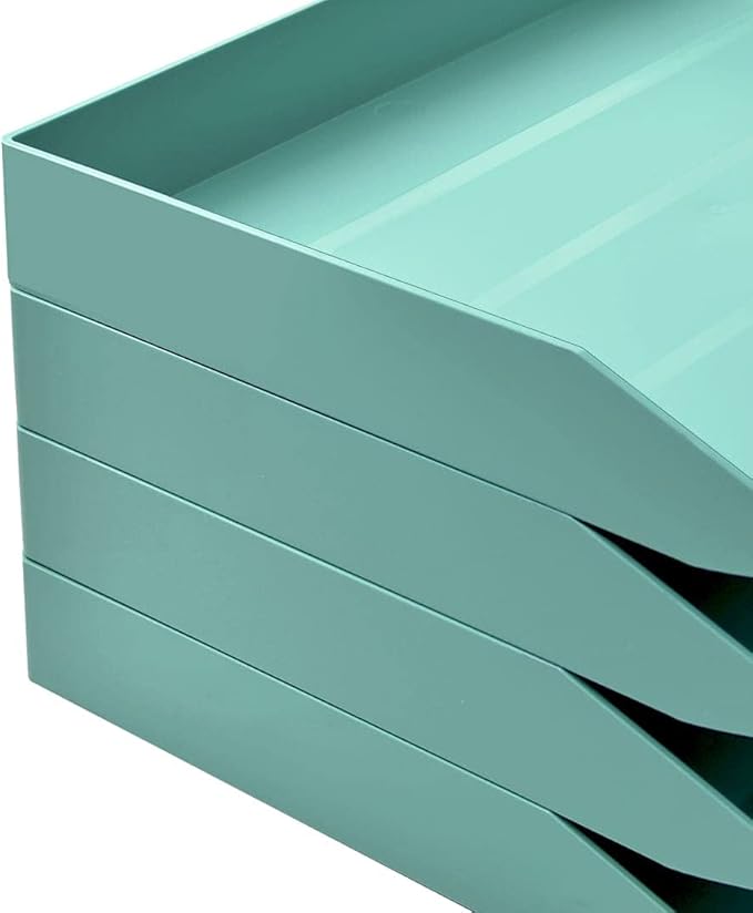 Acrimet Stackable Letter Tray Single Side Load, Plastic, Desktop File Organizer (Solid Green Color) (1 Unit)-NeatNest