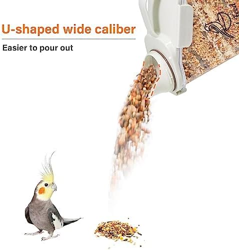 Bird Seed Storage Container,2.8L Airtight Bird Food Container with Handle and Measuring Cup,Portable Pet Food Container for Wild Bird Sunflower Seed-BPA Free Transparent/White-NeatNest