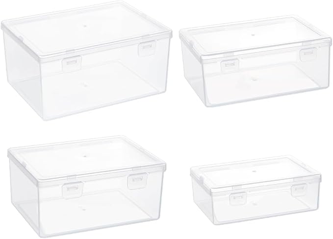 BENECREAT 4 Sizes Bead Storage Organizer Box, Rectangle Clear PP Plastic Box Containers, Dustproof Case with Hinged Lid for Cards, Beads and Craft Supplies-NeatNest