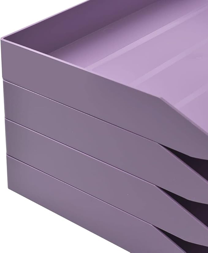 Acrimet Stackable Letter Tray 2 Tier Side Load, Plastic, Desktop File Organizer (Solid Purple Color)-NeatNest