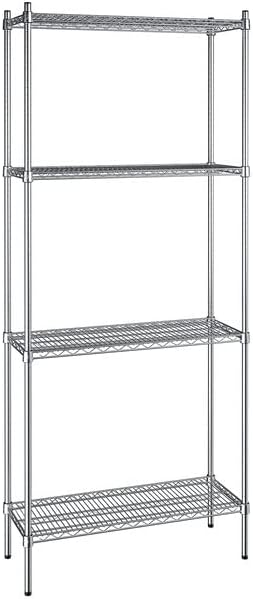 14" x 36" NSF Chrome 4-Shelf Kit with 86" Posts, Heavy Duty Storage Shelving, Wire Shelving Kit, NSF Commercial Storage Rack Unit