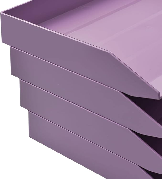 Acrimet Stackable Letter Tray 2 Tier Side Load, Plastic, Desktop File Organizer (Solid Purple Color)-NeatNest