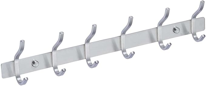 AZW Coat Rack Wall Mount,Heavy Duty Stainless Steel Metal Coat Hooks Hanging for Robes Bags Keys Hat Clothes and Bathroom Door Towels Hanger(Brushed Silver Nickel 6 Hooks-NeatNest