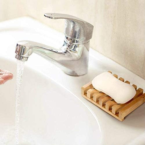 Bamboo Soap Dish, 2pc Rectangular, Light Brown, 3.4 x 4.5 inches, 0.14 pounds, Bathtub-NeatNest