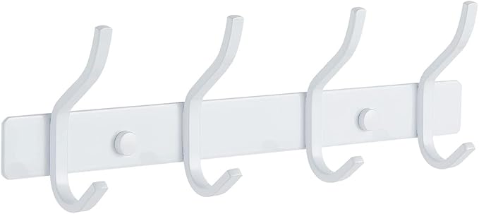 AZW Coat Rack Wall Mount,Heavy Duty Stainless Steel Metal Coat Hooks Hanging for Robes Bags Keys Hat Clothes and Bathroom Door Towels Hanger(White 4 Hooks)-NeatNest