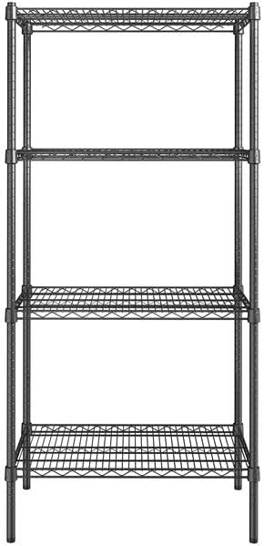 18" x 30" NSF Black Epoxy 4-Shelf Kit with 64" Posts, Heavy Duty Storage Shelving, Wire Shelving Kit, NSF Commercial Storage Rack Unit