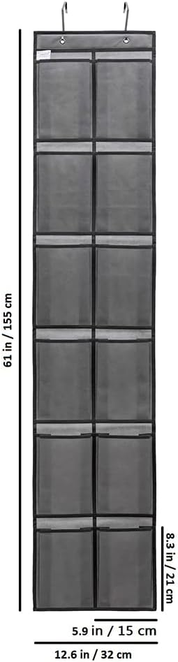 Hanging Storage Organizer Over the Door Shoes Organizer Kids Shoe Rack with 12 Large Fabric Pockets for Closet Shoe Holder Hanger (GREY)-NeatNest