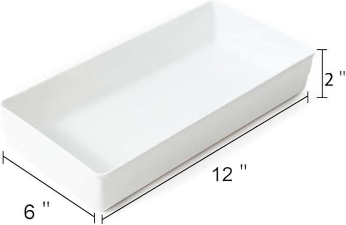 ihomecooker 3 Pack White Plastic Drawer Organizer Tray Cutlery Utensil Makeups Drawer Organizers 12" X 6"…-NeatNest