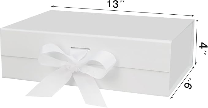 13"X9"X4" Large White Magnetic Gift Box with Lid and Ribbon for Presents-NeatNest
