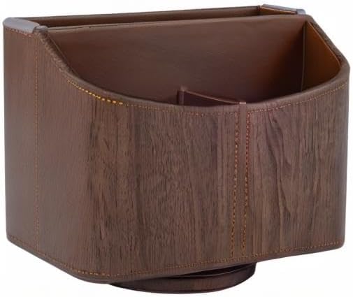 Brown 360 Degree Swiveling TV Remote Control Holder/Caddy, Leather Desk Organizer for Office and Home Furniture Decoration Storage Box(Dark wood grain)-NeatNest