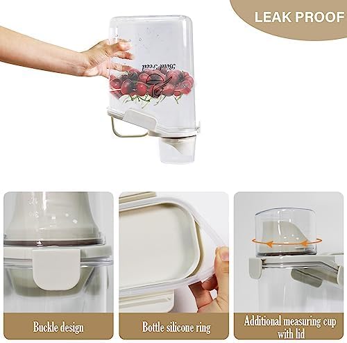 Bird Seed Storage Container,2.8L Airtight Bird Food Container with Handle and Measuring Cup,Portable Pet Food Container for Wild Bird Sunflower Seed-BPA Free Transparent/White-NeatNest