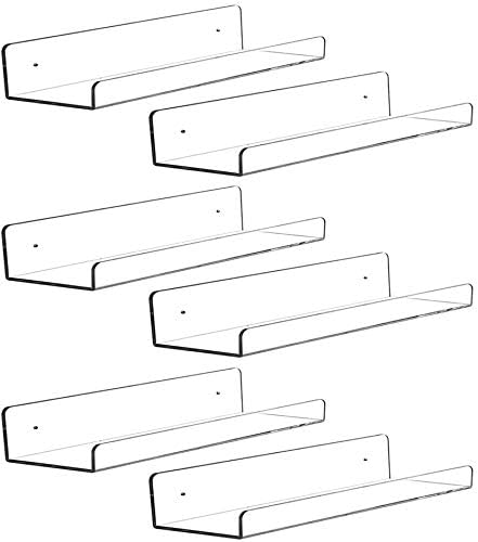 CY craft 6 PCS Acrylic Invisible Floating Bookshelf for Kids Room,15 inch Modern Picture Ledge Display Toy Storage Wall Shelf 5MM Thick U Shelves Storage Rack-NeatNest