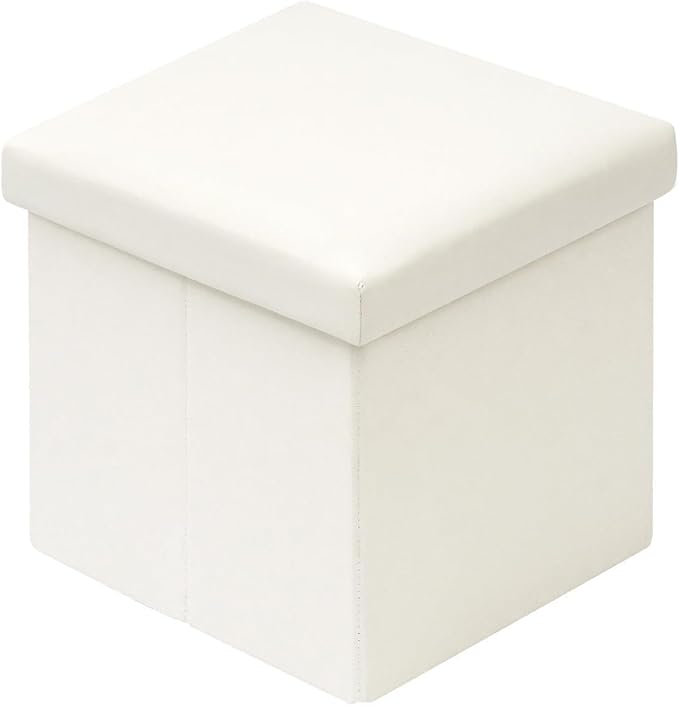 B FSOBEIIALEO Folding Storage Ottoman Cube Faux Leather Ottomans for Living Room, Bedroom, Home Office, Dorm Storage Footrest White 11.8"x11.8"x11.8"
