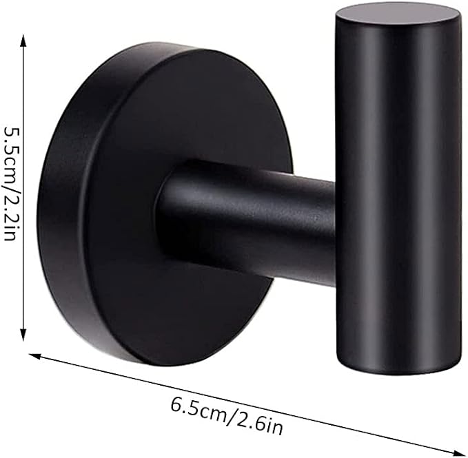 Bathroom Towel Hook, Coat Robe Hook Matte Black, Stainless Steel Wall Hook for Bathroom Bedroom Kitchen Cabinet Closet Hotel, Heavy Duty Drill-Installed Door/Wall Hanger (2PCS Black)
