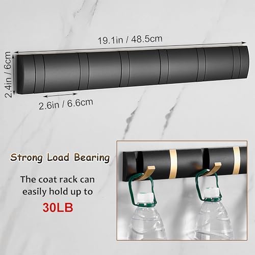 Black Wall Coat Rack with 6 Hooks, 19.1 Inch Waterproof Heavy Duty Coat Hooks, Folding Hideaway Towel Hanger Hooks for Entryway, Door, Bathroom, Bedroom-NeatNest