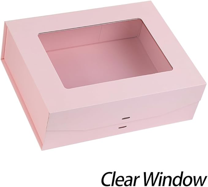 3 Pcs Pink Extra Large Gift Box for Presents with Ribbon 16.5x13x5.3 Inches Clear Gift Box with Window Magnetic Closure Gift Boxes with Lids-NeatNest