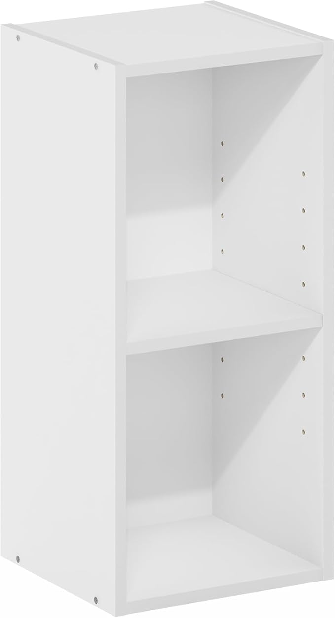 Furinno Fulda 2-Tier Space Saving Storage Shelf Bookcase, 10-Inch Width, White-NeatNest