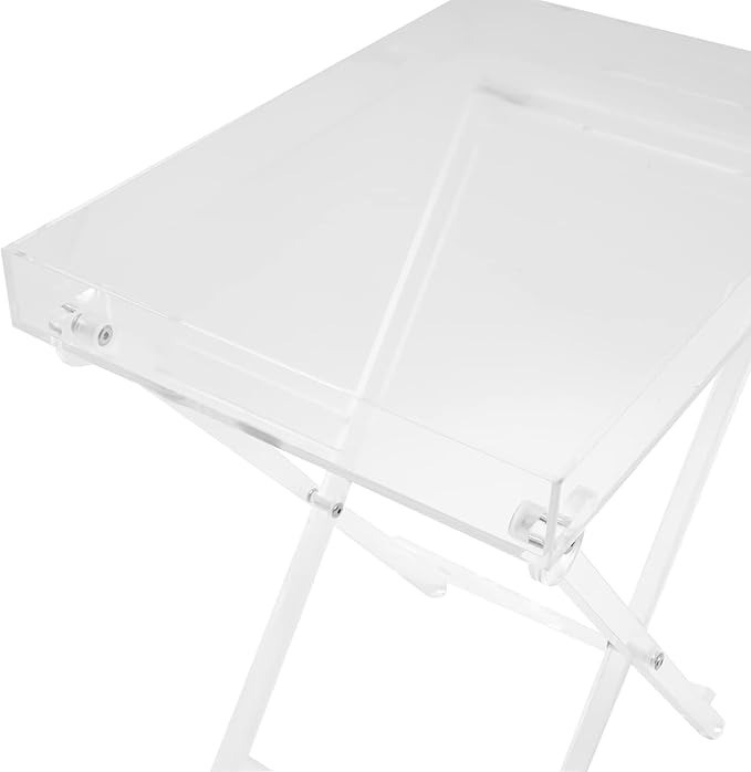 Foldable Acrylic Table,19in X-Shaped Stand Foldable Tray Table,Tv Snack Tray,Clear Tone,Load Capacity 7kg/15.5 Lbs,for Small Space, Fit Indoor Dining/Place The Computer. (Clear)