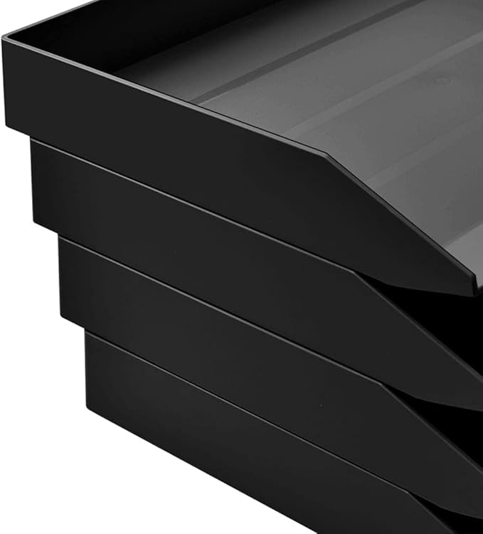 Acrimet Stackable Letter Tray 2 Tier Side Load, Plastic, Desktop File Organizer (Black Color)-NeatNest
