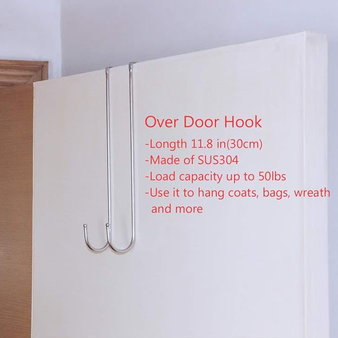 Over The Door Hook Length 11.8 inch Heavy Duty Door Hanger for Home Kitchen Office