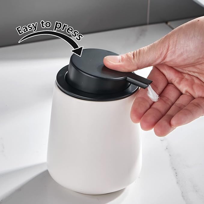 12Oz White Soap Dispenser Set - Ceramic Lotion Hand Soap Dispenser Set with Easy-to-Press Black Pump, Refillable Mordern Liquid Dish Soap Dispensers for Bathroom & Kitchen, 2 Pack-NeatNest