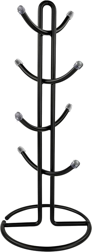 FitWell Mugs Holder, Mug Tree, Coffee Mug Holder, Coffee Mug Tree, Mug Organizer for Cabinet, Mug Holder Stand, Coffee & Tea Cup Storage Rack (Black, 8 Mugs Holder (17.5"H))-NeatNest