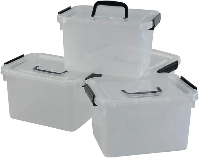 Begale 5 Quart Plastic Small Storage Container, Clear Latch Box with Latches, 4-Pack-NeatNest