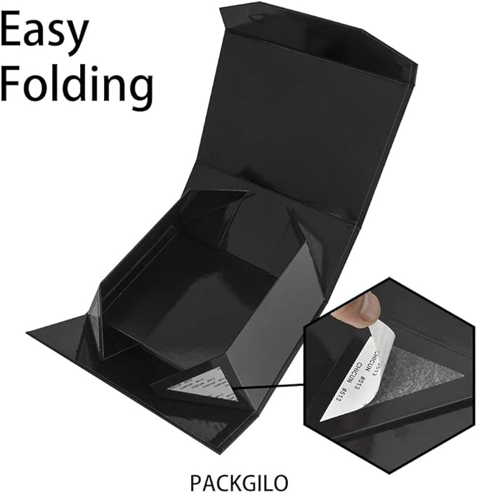1Pcs Black 9.5x7x4 Inch Gift Box, Small Magnetic Box with Lid Black Small Gift Boxes for Groomsman proposal Foldable Magnetic Closure Storage Boxes-NeatNest