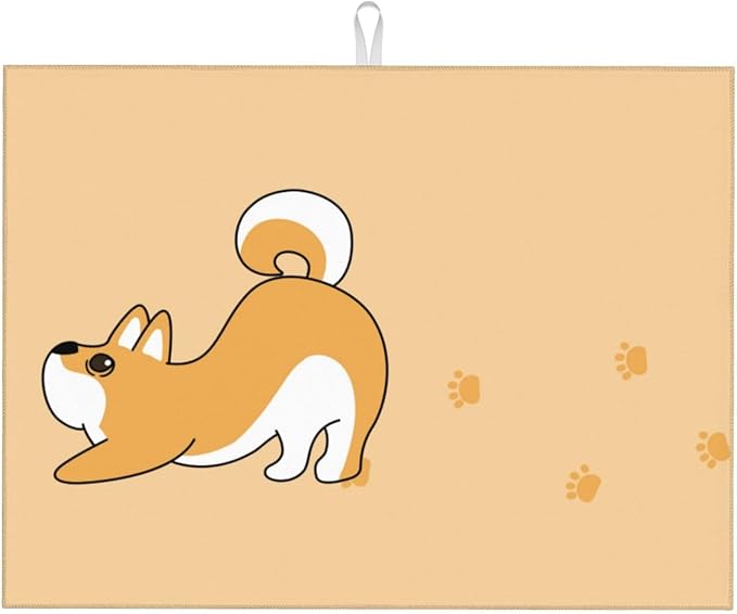 Cute Yellow Dog Paw Print Dish Drying Mat 18x24 For Kitchen Counter Absorbent Microfiber Dishes Pad Dish Drainer Rack Mats Fast Dry Kitchen Accessories-NeatNest