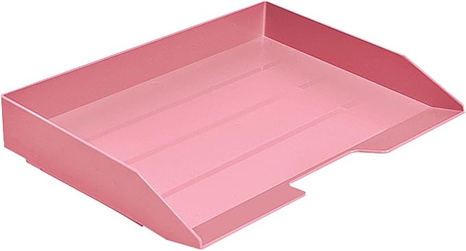 Acrimet Stackable Letter Tray Single Side Load, Plastic, Desktop File Organizer (Solid Pink Color) (1 Unit)-NeatNest