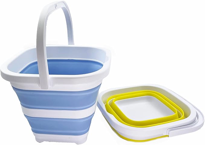 SAMMART Collapsible Rectangular Cleaning Bucket 5L (1.3 Gallon)- Foldable Camping Beach Sand Water Pot Pail- Portable Space Saving Tub for Household, Outdoor Car Washing (Baby Blue + Lemon (Set of 2))-NeatNest